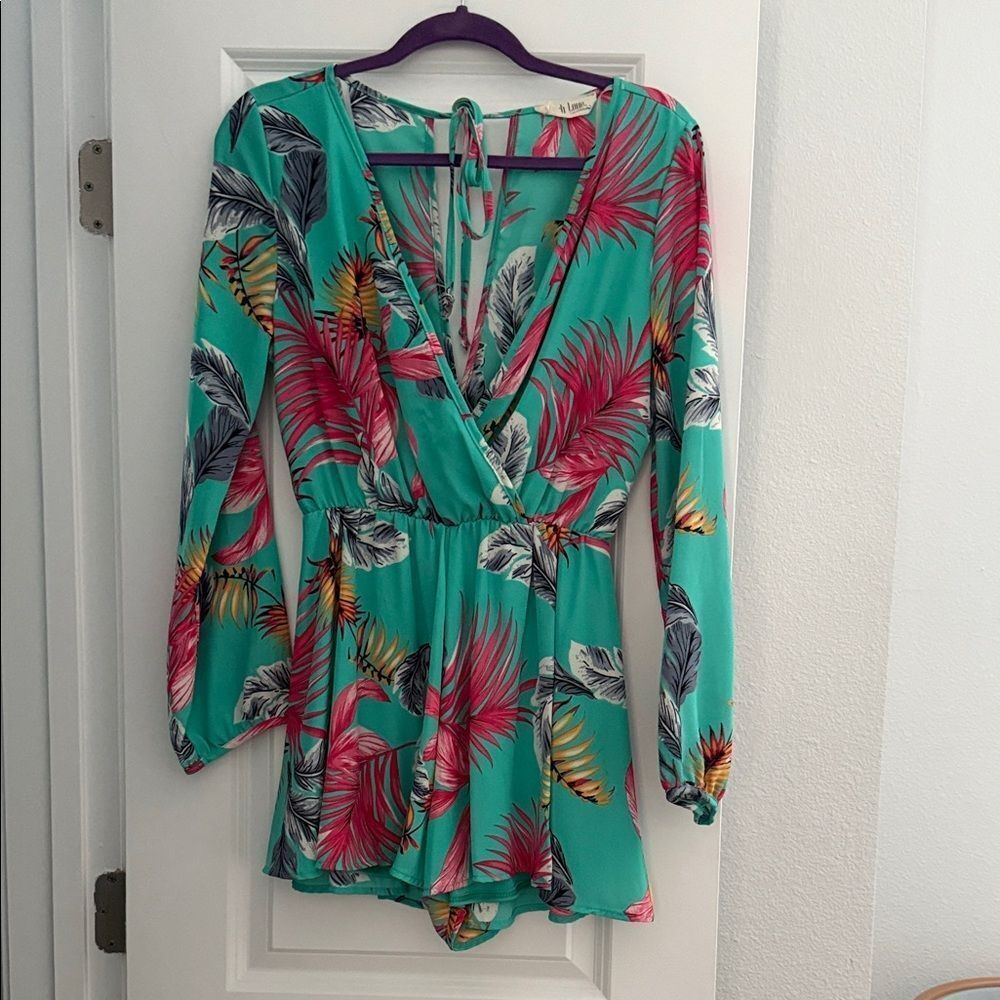 Tropical Print Long Sleeve Romper